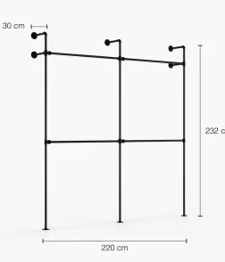 DARIO II DOUBLE - Garderobni komplet Rusticline, stenska montaža, 2220x2320mm